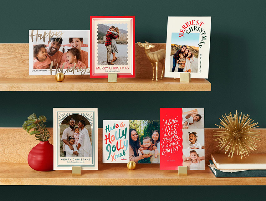 An assortment of personalized photo Christmas cards from Shutterfly