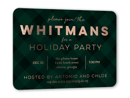 A beautiful green plaid Christmas party invitation. 